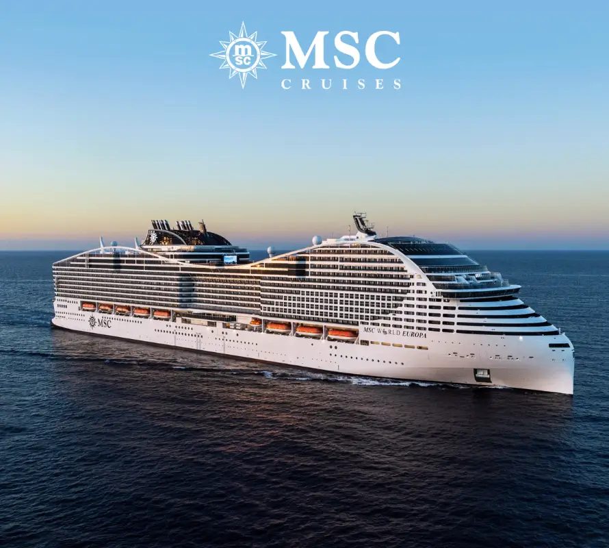 MSC Cruises ship at sunset