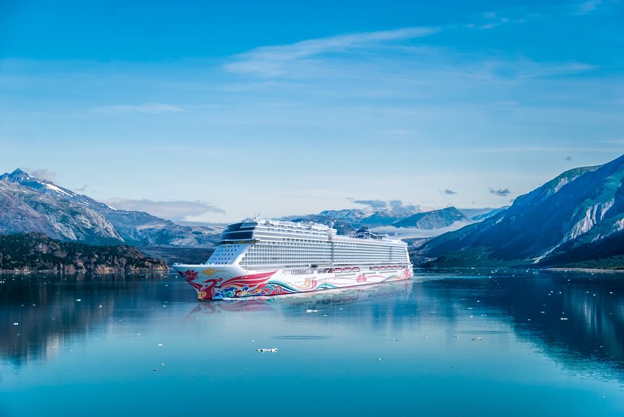 Norwegian Cruise Line ship near glaciers
