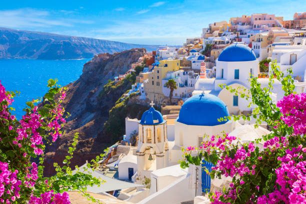 Blue-domed churches in Santorini, Greece