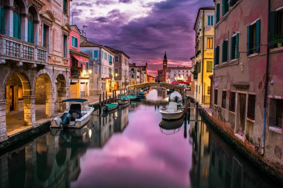 Venice canal at sunset, Italy