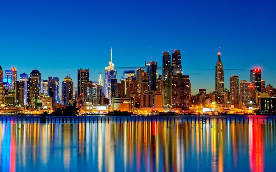 New York City skyline at dusk